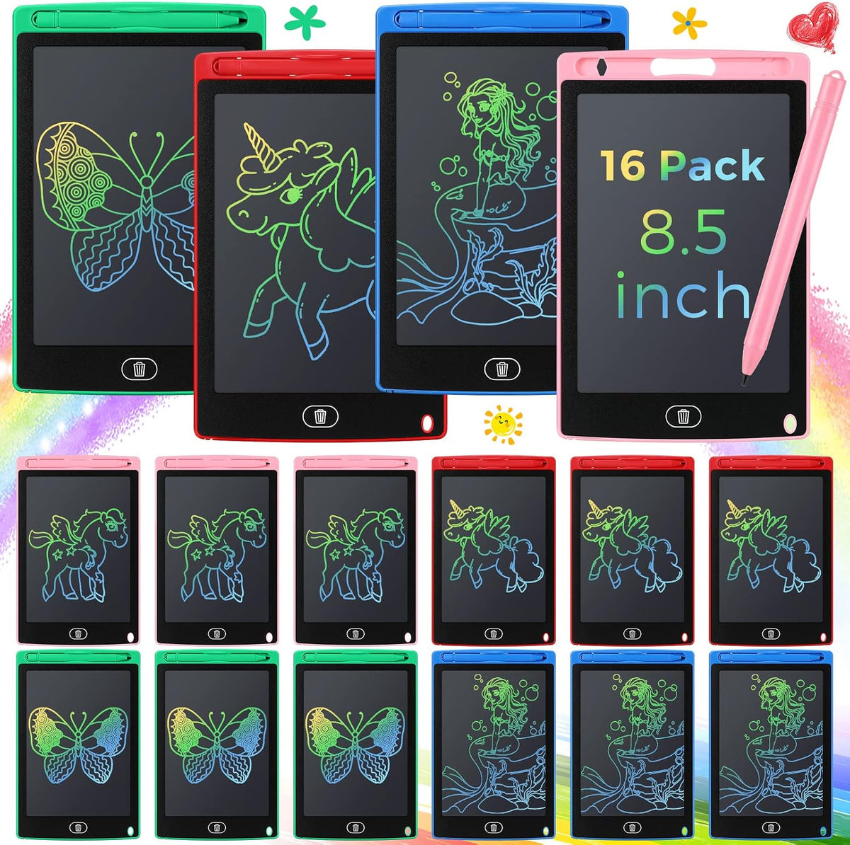 Epakh 16 pack of 8.5 inch LCD writing tablets for kids in blue, green, pink and red - view 2