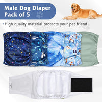 5 Pack Dog Diapers Male, High Absorbing Dog Wraps - Medium / Star - image 2