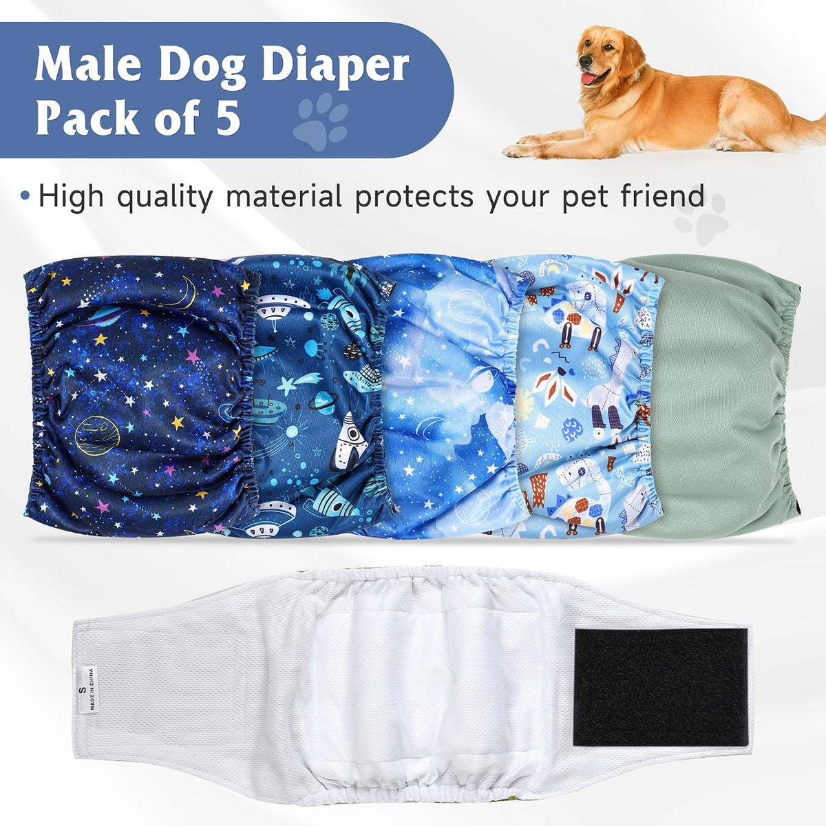 5 Pack Dog Diapers Male, High Absorbing Dog Wraps - Medium / Star - image 2