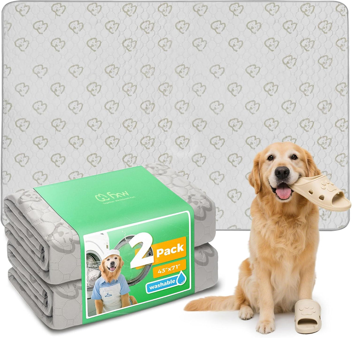 FXW Washable Pee Pads for Dogs, Super Absorbent - 43" x 71" / 2 Packs