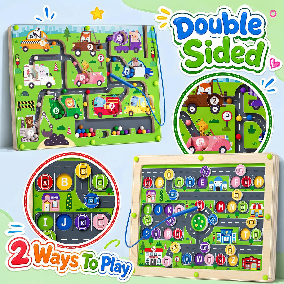 2 in 1 Magnetic Color and Number Maze Double-Sided ABC Alphabet - One Size / Car - image 3