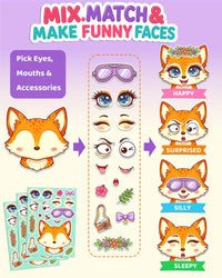 Halloween Stickers for Kids, 24 DIY Face Sheets - Cute Animals - image 3