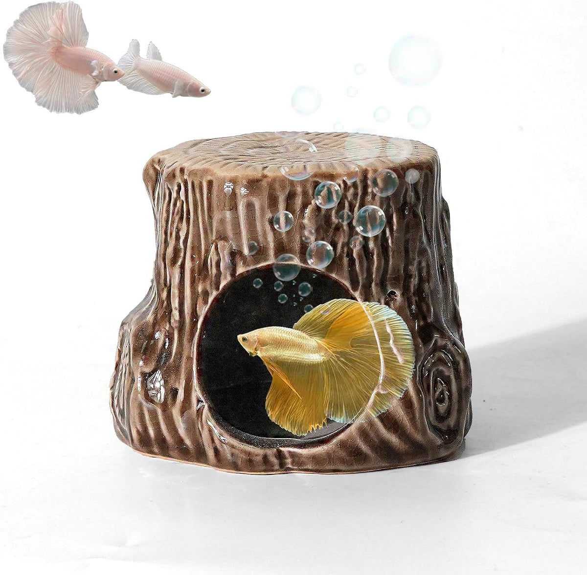 Pink Aquarium Decor Ceramic Cute Strawberry Betta Fish Tank Cave – Essentials for Fish - Tree-brown / Tree