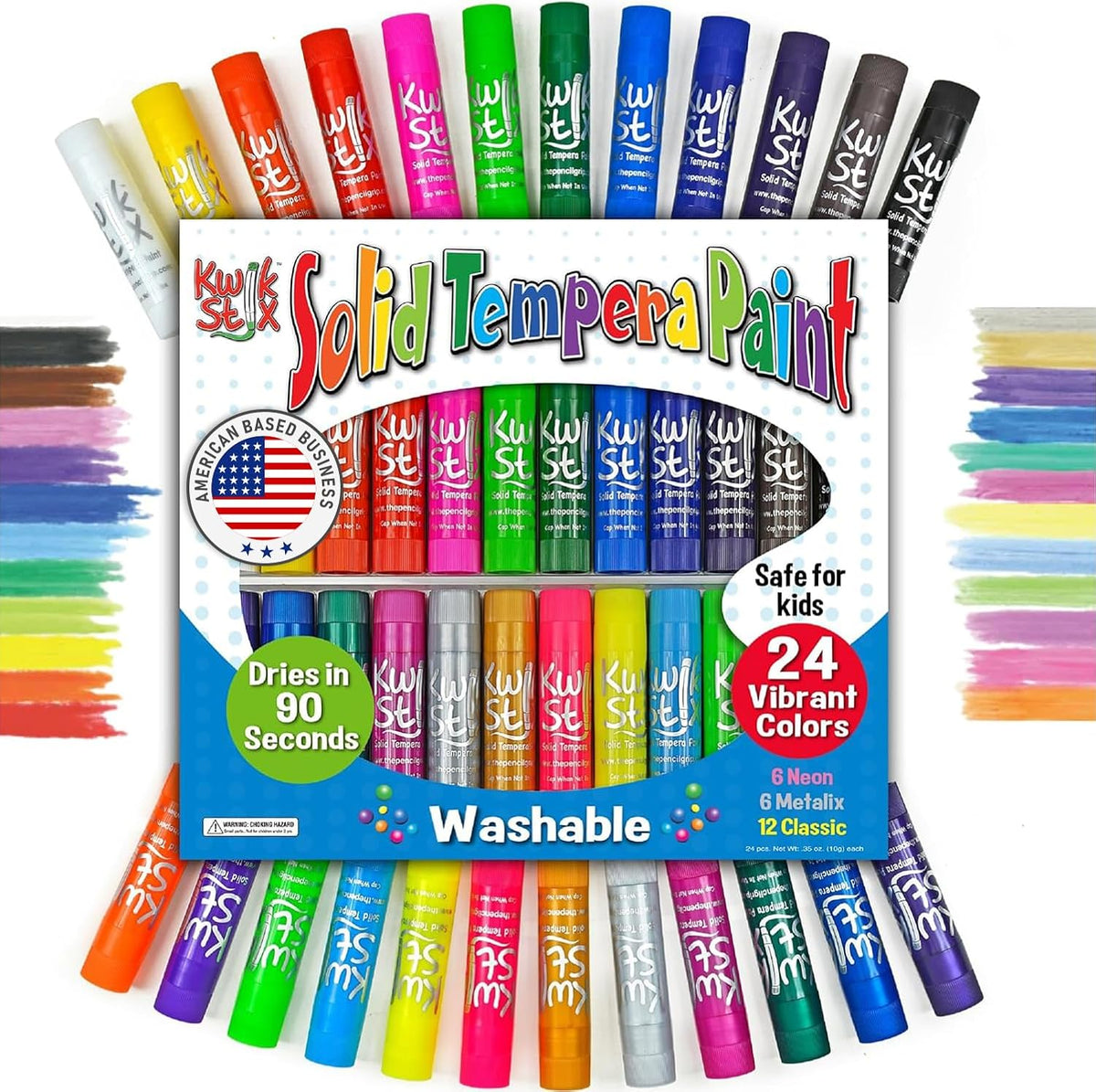 Kwik Stix Solid Tempera Paint Sticks, 24 Colors