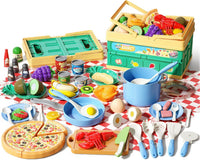 130Pcs Kitchen Playset, Toddler Pretend Cooking Play Pots, Pans - Blue / 80 Pcs