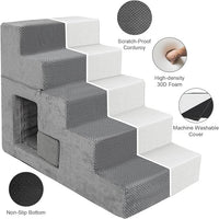 Dog Stairs for Small Dogs 23” H, 5-Step Dog Steps for High Bed, High-Density Foam Pet Stairs with Non-Slip Removable Washable Cover to Get on Bed