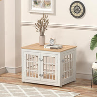 26 Inch Heavy Duty Dog Crate Furniture for Small Dogs, Decorative Pet House End Table, Wooden Cage Kennel Furniture Indoor, White and Natural