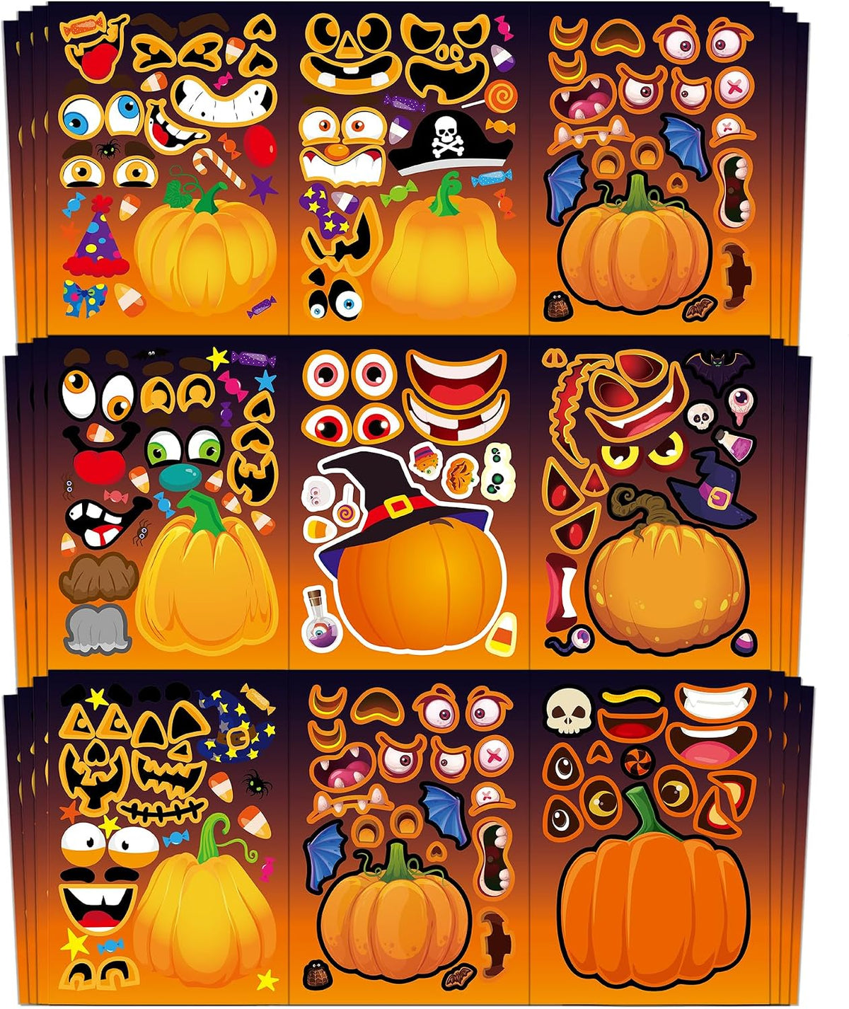 Aowplc Halloween make-a-face sticker sheets with witches, pumpkins and monsters