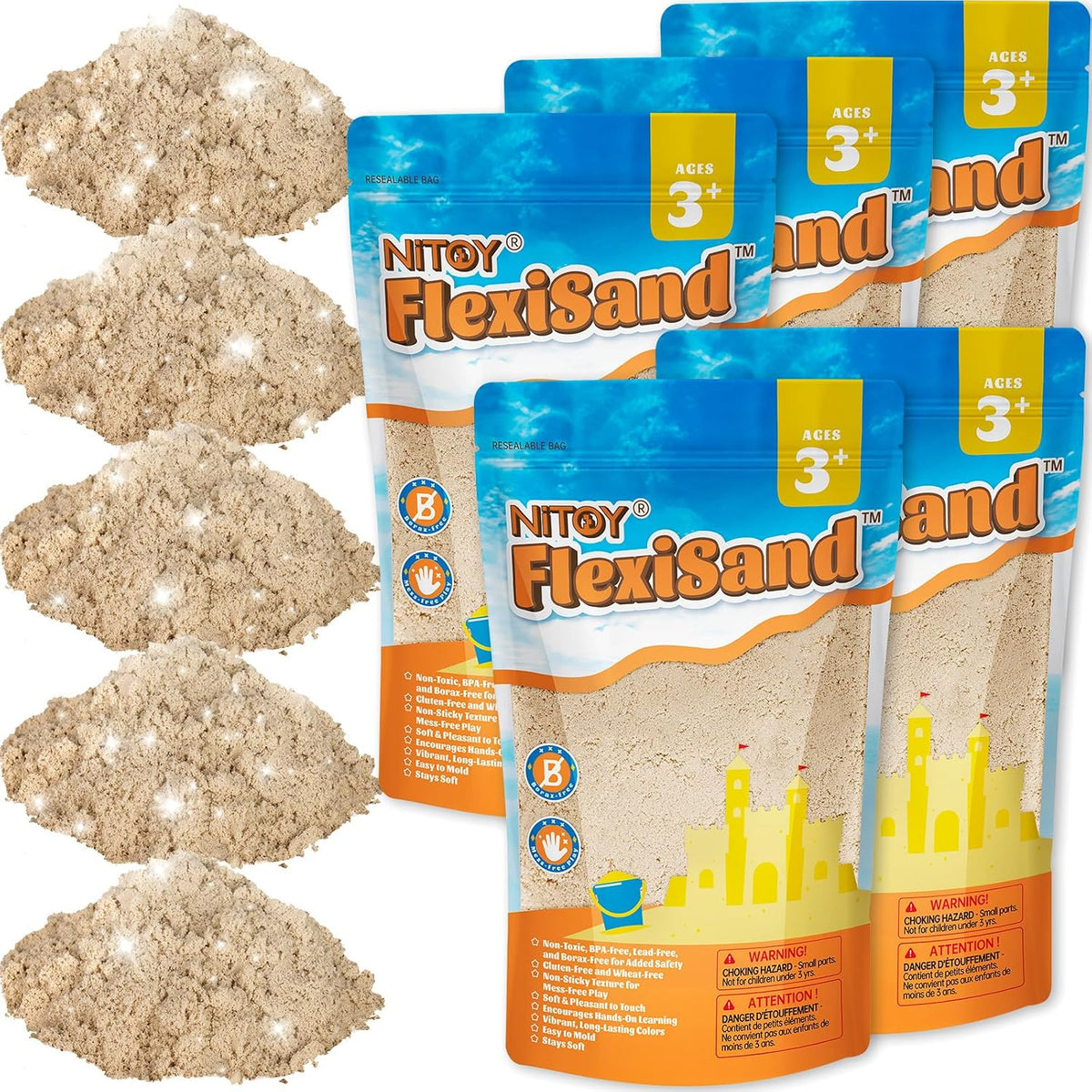 NiToy FlexiSand 11lbs Toy Sand 5 Colors Self-Sticking Non-Toxic - Original Color