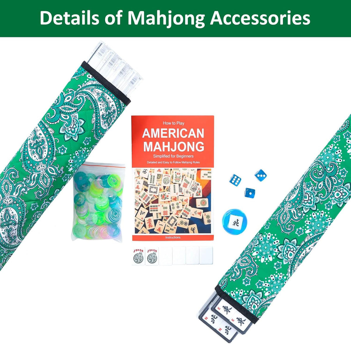 American Mahjong Game Set, 166 Quality White Tiles - Green - image 3
