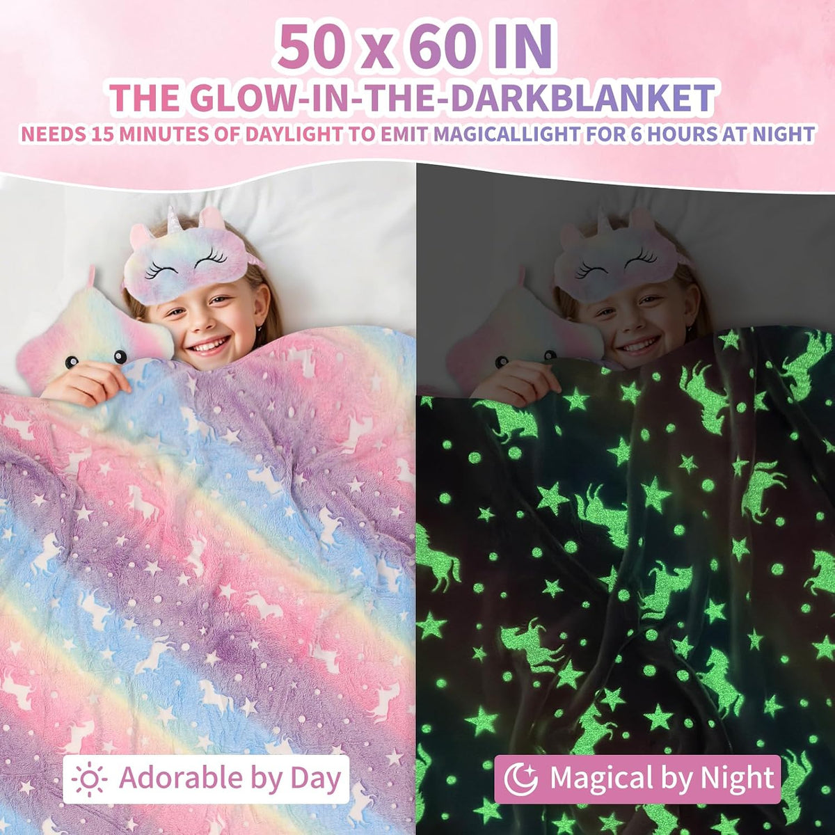 FIIOEOY unicorn gift box with glow in the dark blanket, light-up star pillow and plush crossbody bag - view 2