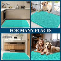 OLANLY Dog Door Mat for Muddy Paws 47x24, Absorbs Moisture and Dirt, Absorbent Non-Slip Washable Doormat, Quick Dry Chenille Mud Mat for Dogs, Entry Indoor Entryway Carpet for Inside Floor, Teal