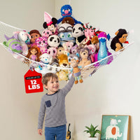 Lilly's Love white macrame stuffed animal hammock hanging in a bedroom corner - view 5
