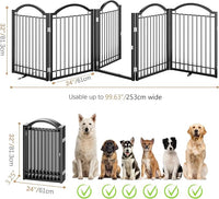 BHG Metal No-Assembly Freestanding Dog Gate with Door Walk Through, Extra Wide 120", Extra Tall 32" Pet Gate, Accordion Puppy Folding Playpen Dog Fence, with 2PCS Support (Black, 5 Panels)