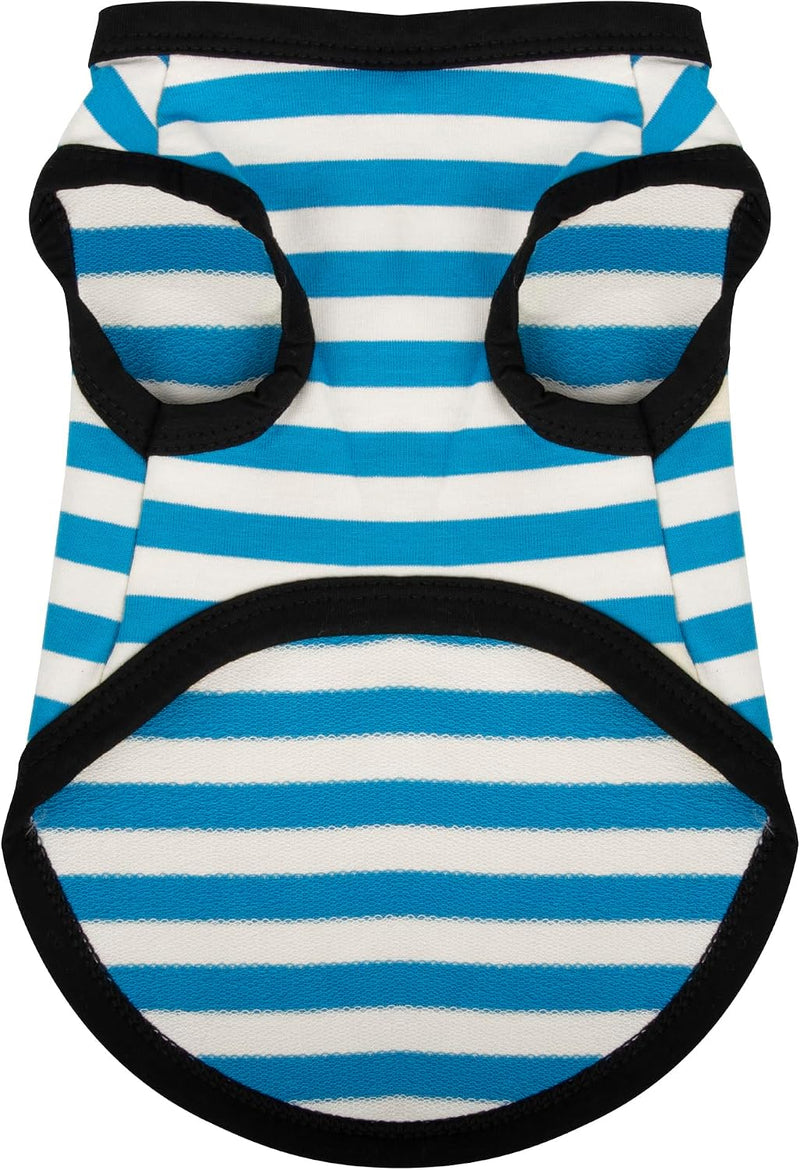 Dog Striped Shirt Happy Color Cotton Sleeveless Puppy Shirts - S-(6~9lb) | Chest(~16.1") / Blue