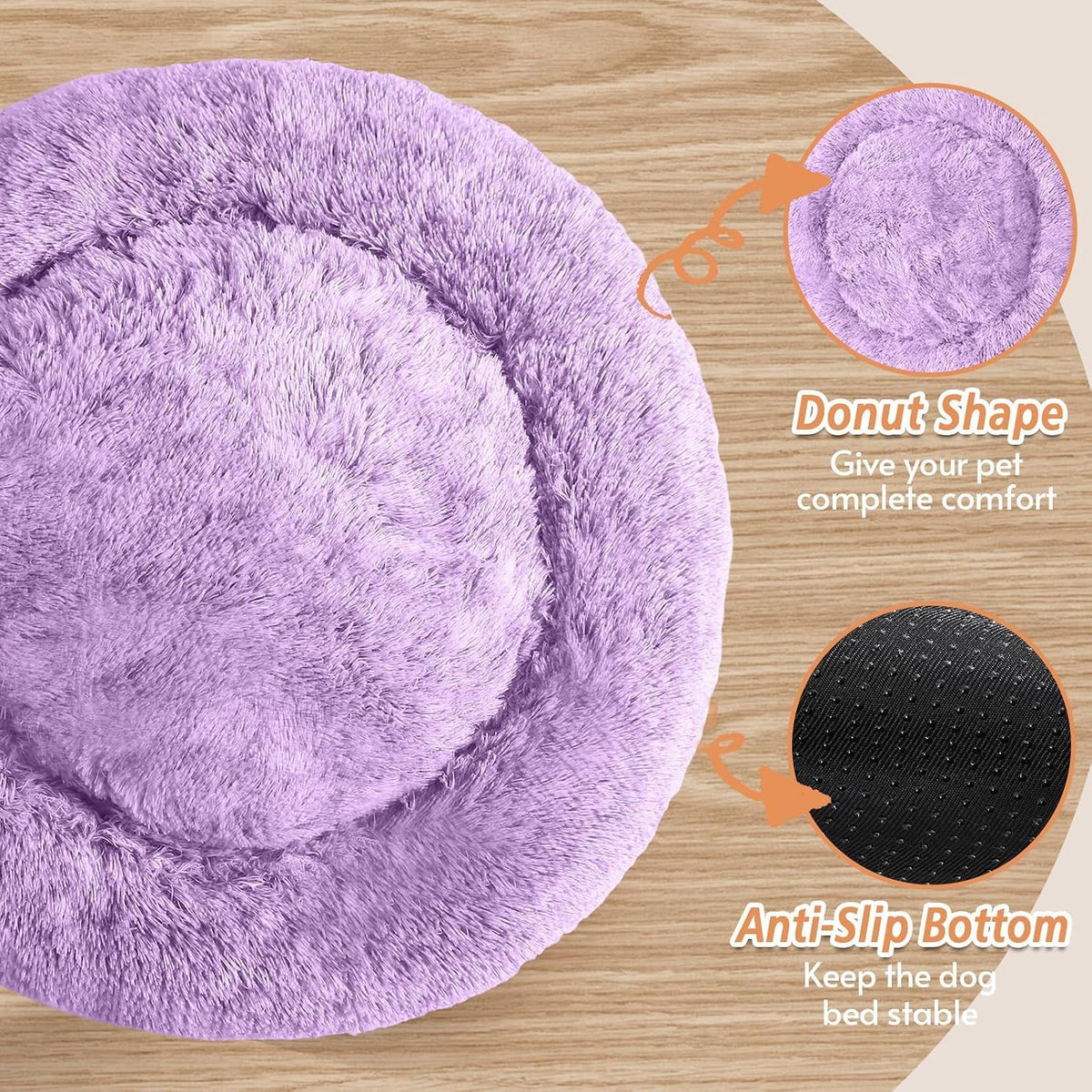 JOLLYVOGUE Small Dog Bed, Calming Dog Beds for Small Dogs & Indoor Cats - 20 Inches Donut Washable - Purple / 31.0"L x 31.0"W x 8.0"Th - image 3