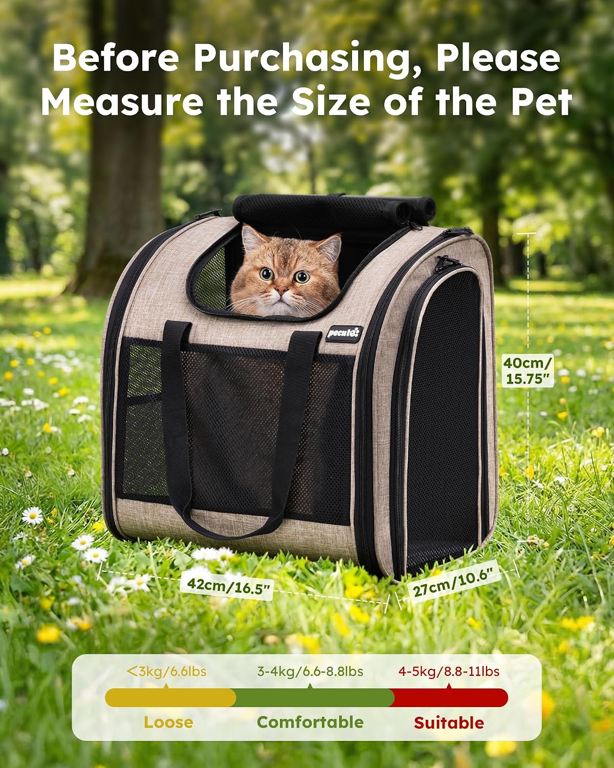 Pecute Cat Backpack with Widened Interior Space - Khaki - image 2