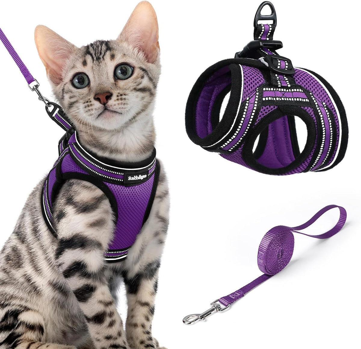 rabbitgoo Cat Harness and Leash Set, Step-in Soft Vest - XL / Purple