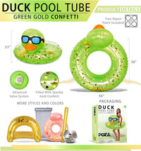POZA inflatable duck pool float tube with gold confetti, sunglasses and orange beak - view 13