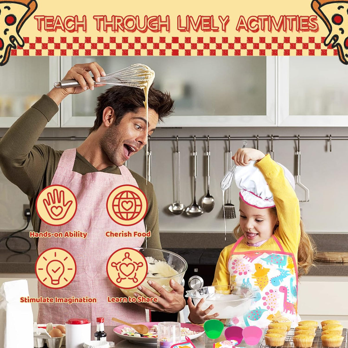 KAEGREEL Kids Baking Chef Set with Unicorn Apron and Mitt - Pink Dinosaur Apron+6 Dinosaur Cookie Cutters - image 4