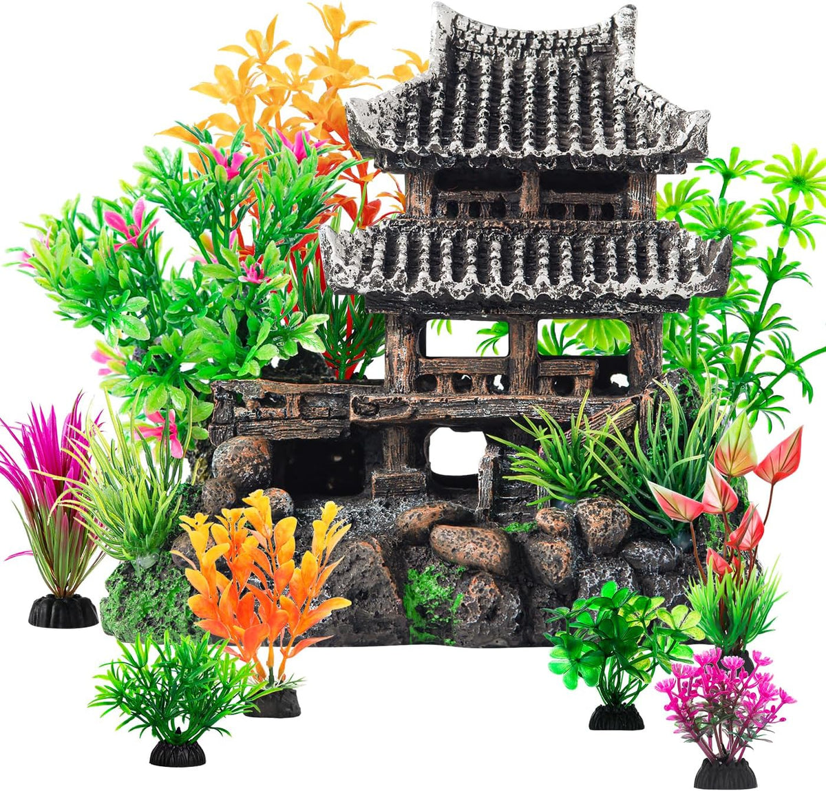 CousDUoBe 9Pcs Resin Castle Decorations Set，Realistic Fish Tank