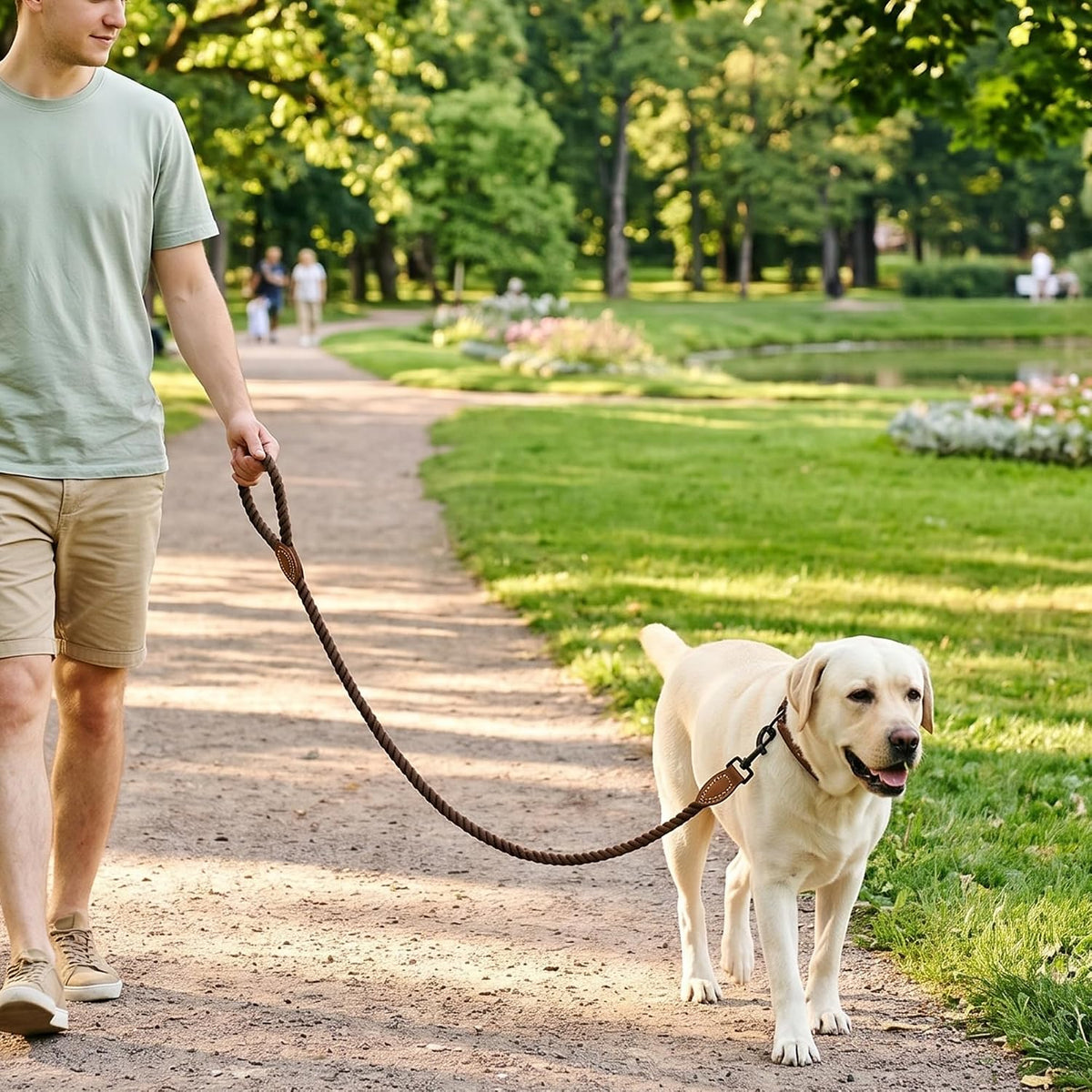 Mile High Life braided cotton rope dog leash with leather-reinforced tip and metal clasp - view 3