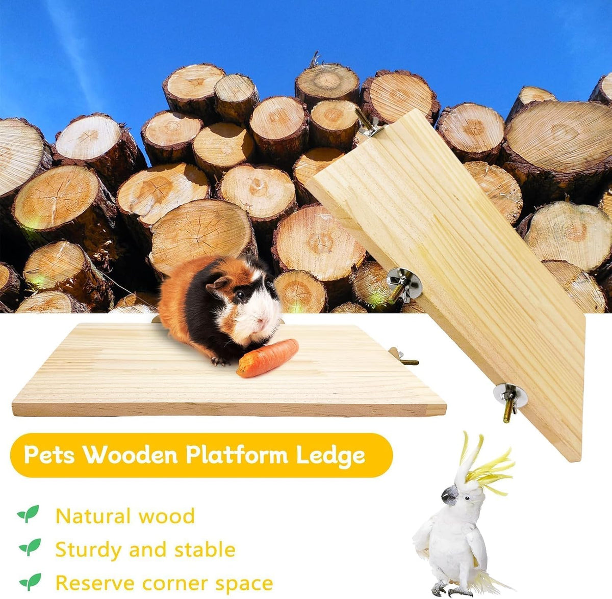 2Pcs Chinchilla Wood Ledge Hamster Wooden Flexible Platform Perch - 13 × 7.9 inch - image 3