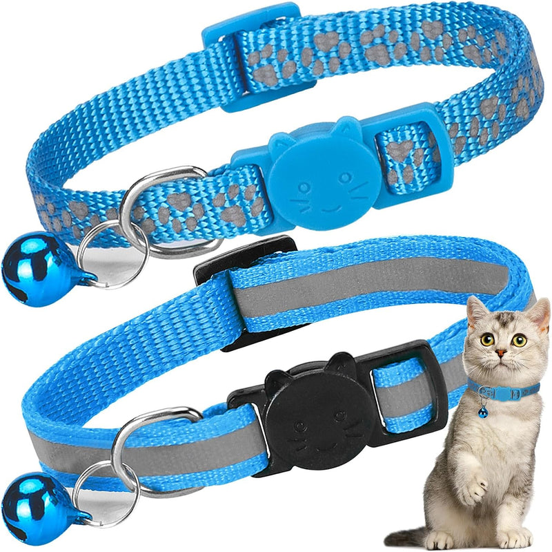 2 Pack Reflective Breakaway Cat Collars with Bells 7-12 Inch Blue – Essentials for Cats