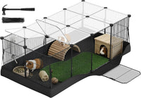 SONGMICS Pet Playpen with Floor, Small Animal Playpen – Essentials for Small Pets - Black / 20 Panels - 48.4"L x 24.8"W x 16.3"H