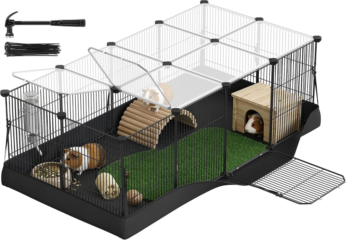 SONGMICS Pet Playpen with Floor, Small Animal Playpen – Essentials for Small Pets - Black / 20 Panels - 48.4"L x 24.8"W x 16.3"H