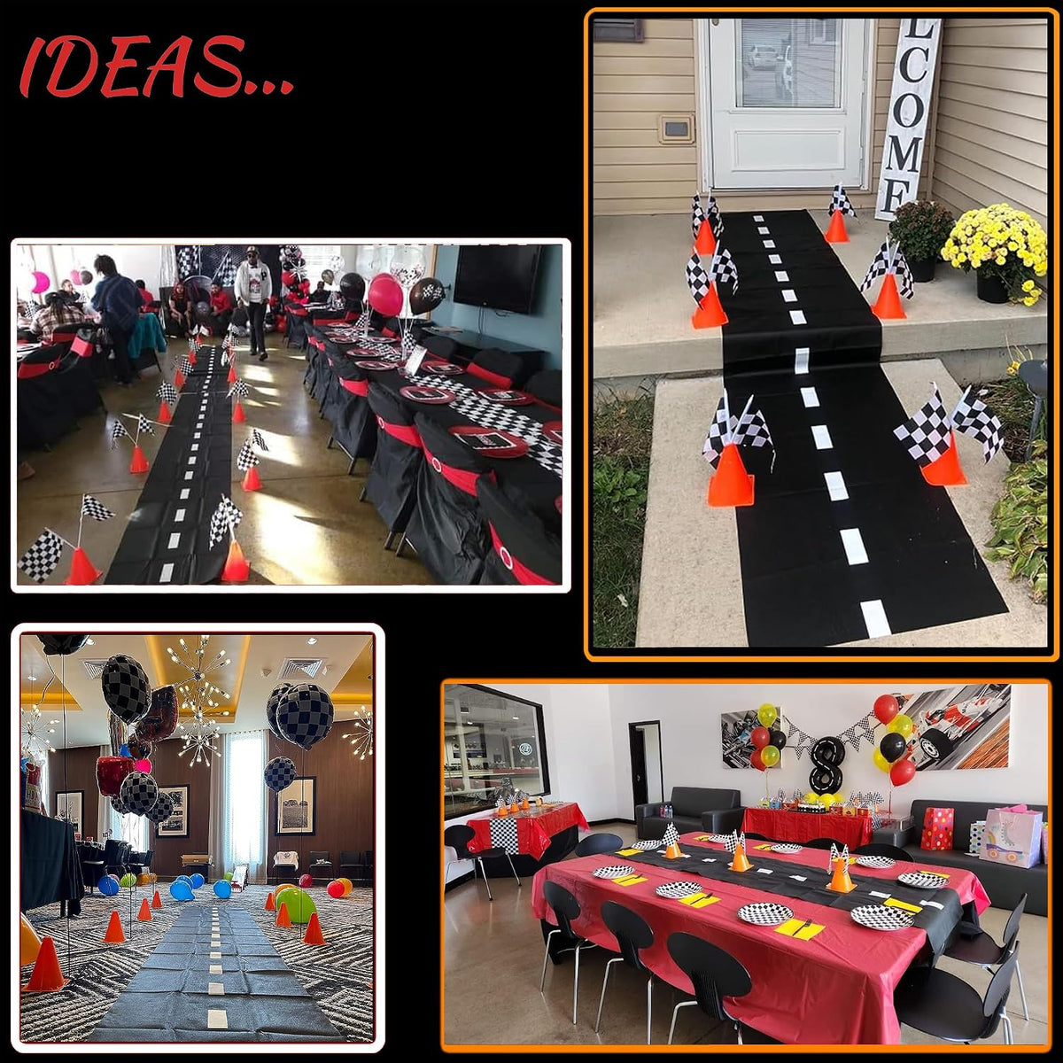 YOELVN race car party cones, six orange 7 inch traffic cones holding checkered flags - view 13