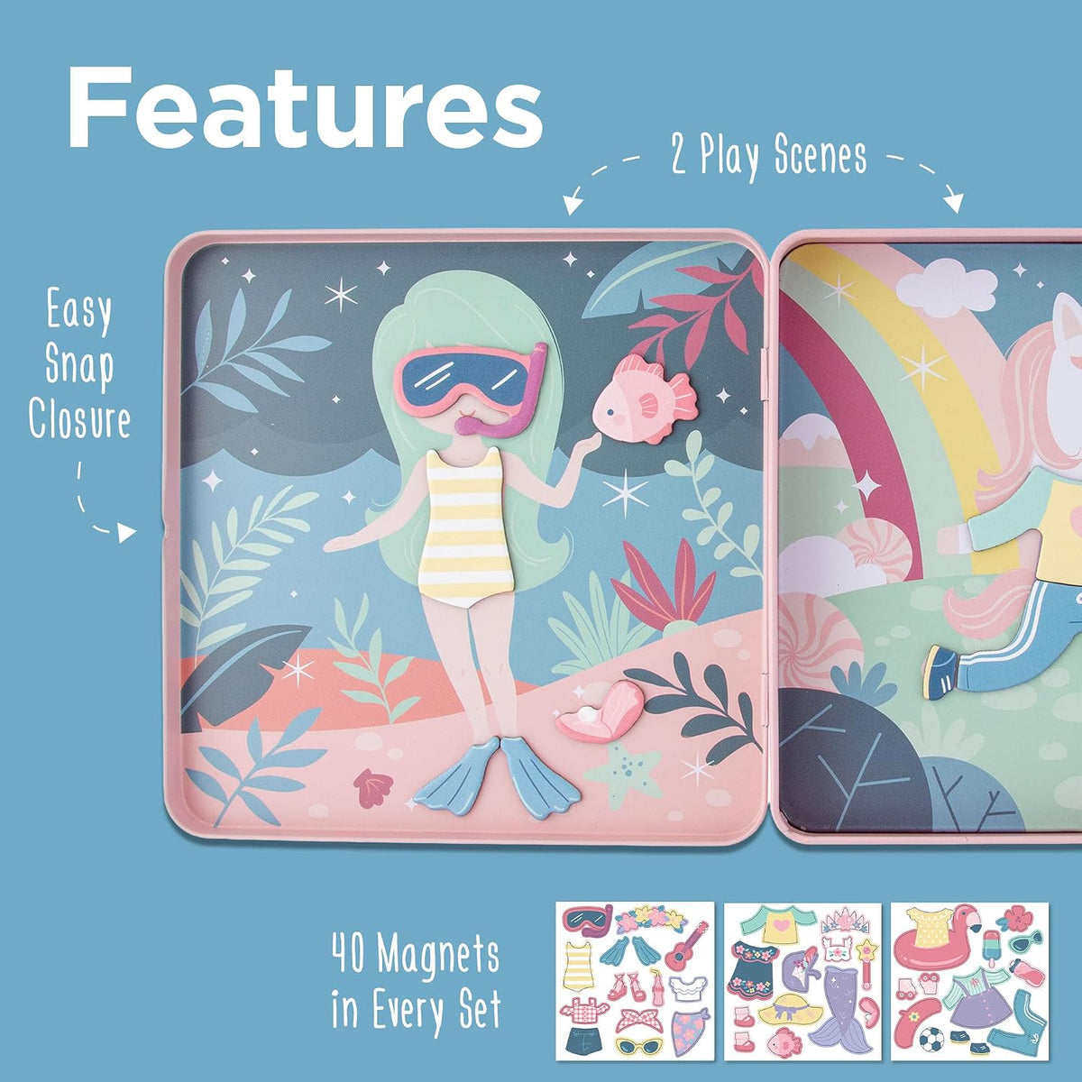 Stephen Joseph Travel TIN Magnetic Dress UP Bunny and CAT – Fun for Kids & Family - Unicorn and Mermaid - image 4