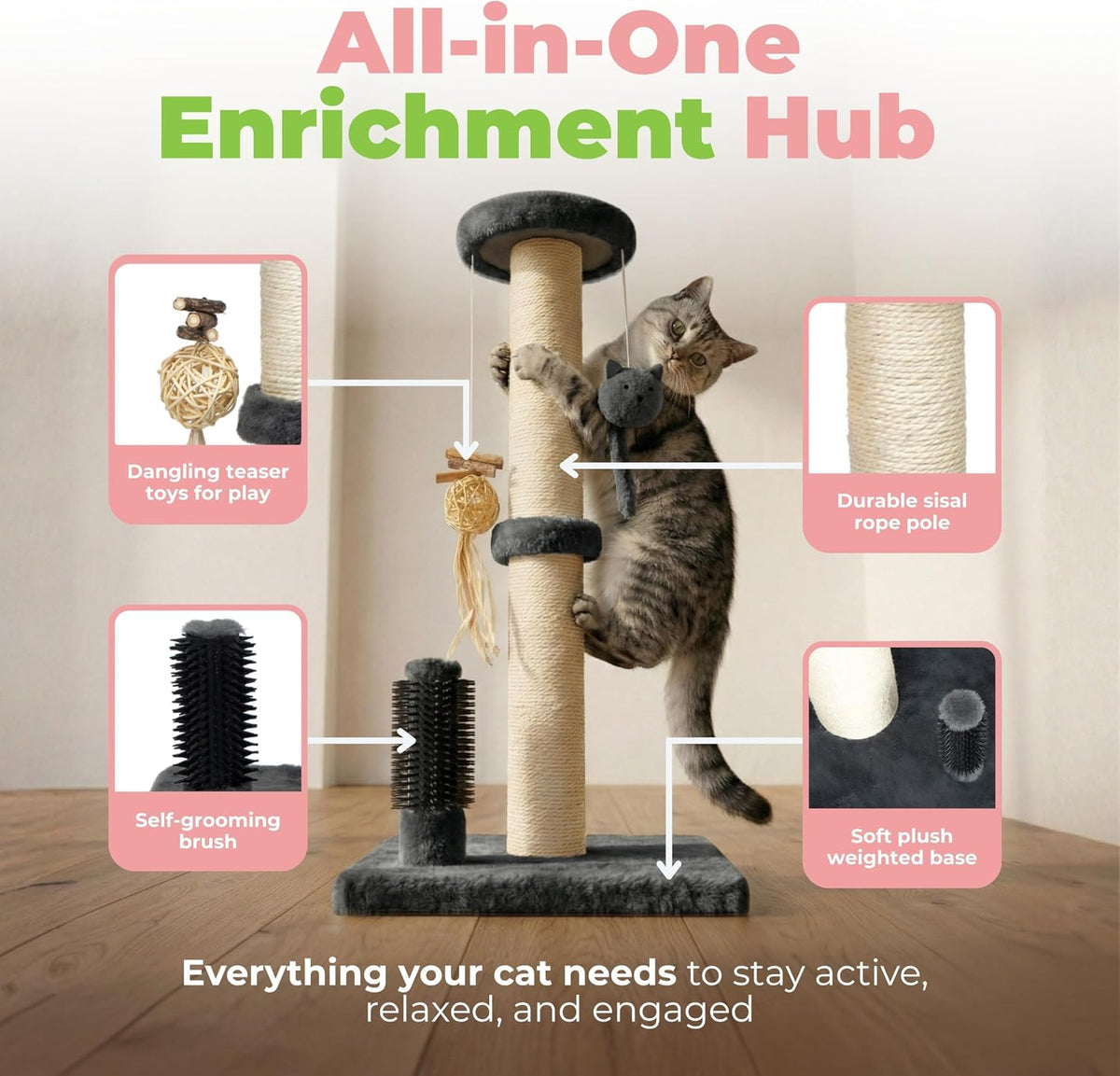 Catify Spin n' Scratch Cat Scratch Pad Refill, Round - Gray Scratching Post - H: 25" - image 3