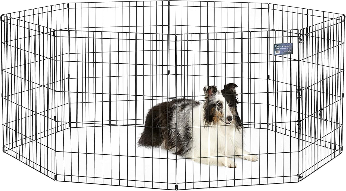 MidWest 30-Inch Exercise Pen, Single Door, 16 Sq Ft Play Area – Essentials for Dogs - Black No Door / 30" H