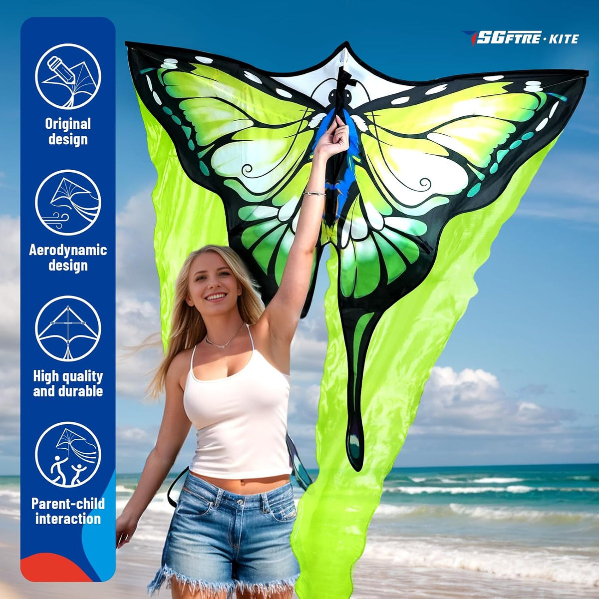 SGftre Tulle Butterfly Pink Kite，Extremely Easy to Fly - Green - image 2