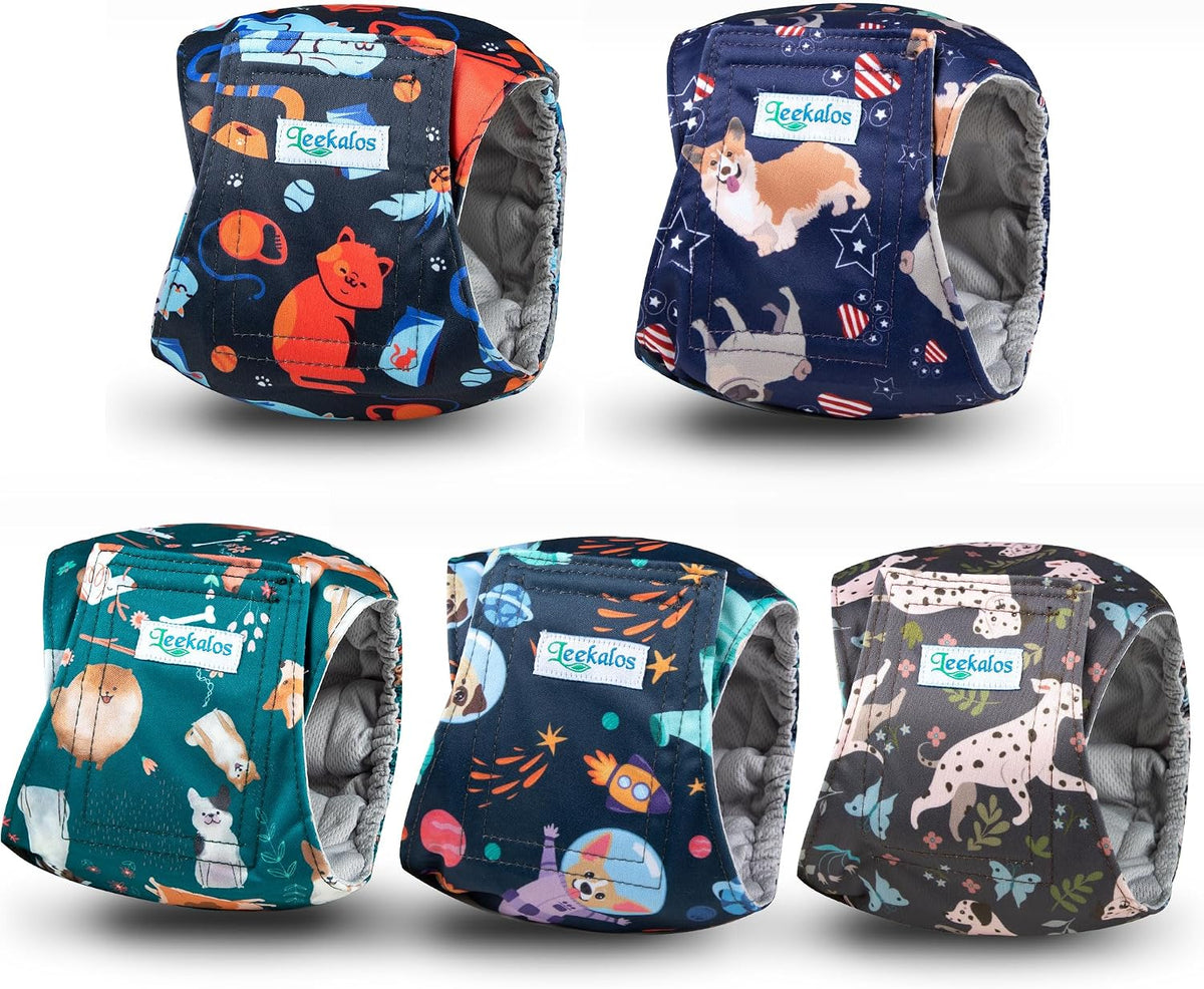 Washable Belly Bands for Male Dogs, Reusable Dog Diapers Male - Medium (15"-17") / Tabby-Print