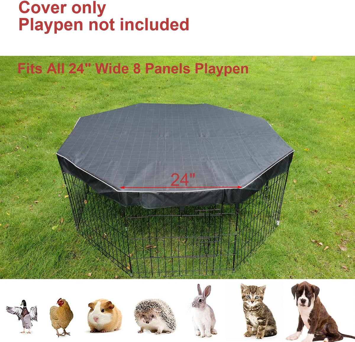 Dog Playpen Cover Sun/Rain Proof Top - 24 inch 8 panel cover black - image 2