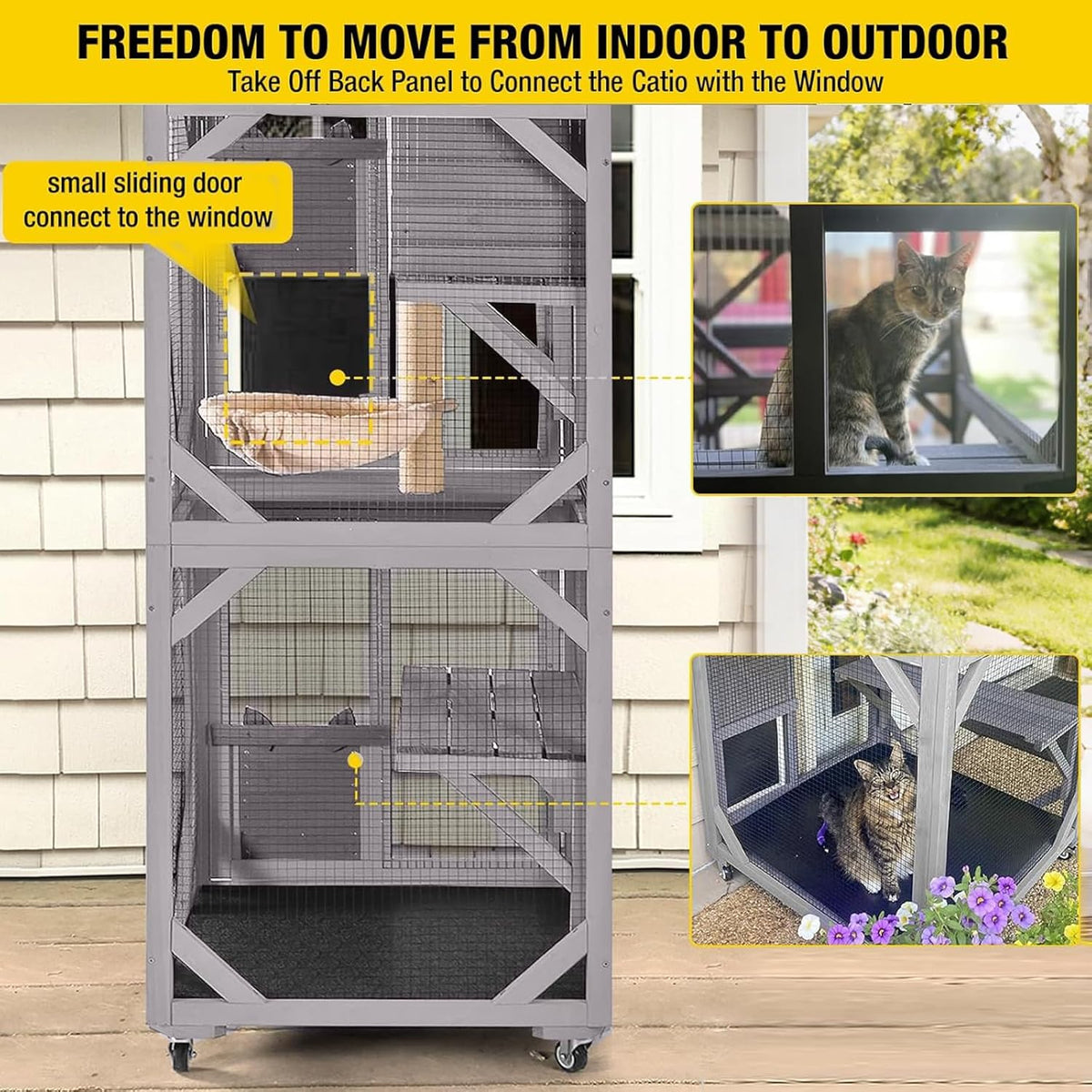 Aivituvin Cat House Outdoor Catio Cat Enclosures on Wheels 70.9" - 31.5"D x 70.9"W x 31.5"H Gery - image 2