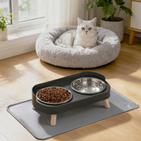 Elevated Cat Bowls Set - Raised Cat Food and Water Bowl Set with Non Slip Stand - Pet Feeding - Black with Mat - image 3