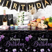 Tudomro 3 Pcs Plastic Happy Birthday Party Tablecloths - Black Purple / 3 - image 4