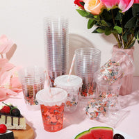 Teenyyou 12 oz clear plastic party cups with dirt bike design, lids and paper straws - view 10