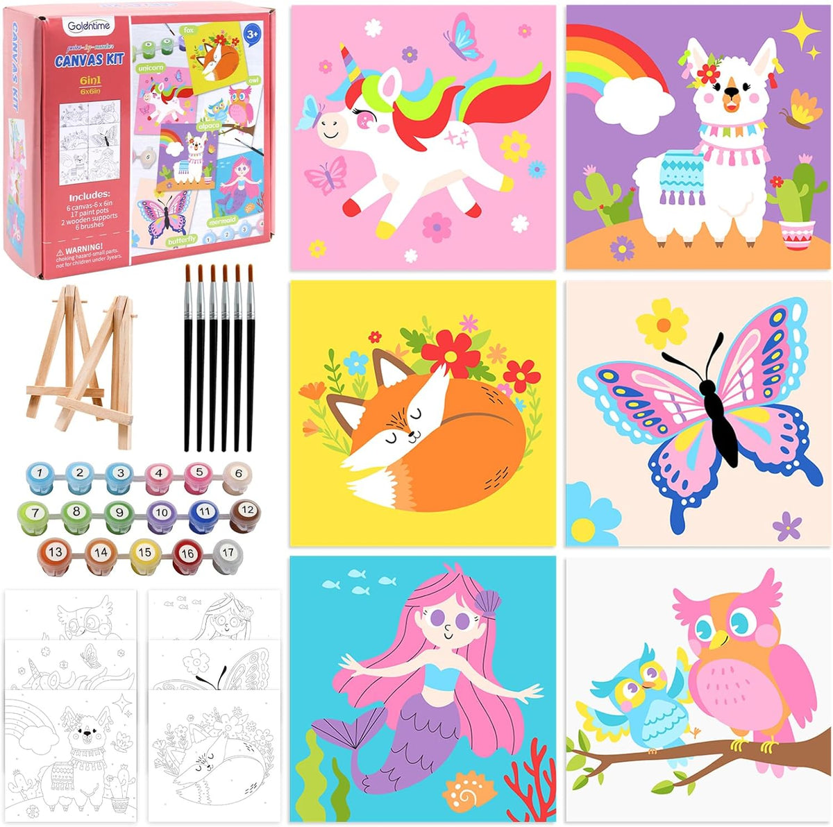 goldentime Kids Paint by Number Kits Including 6 Pre-Drawn Canvas - fantasy