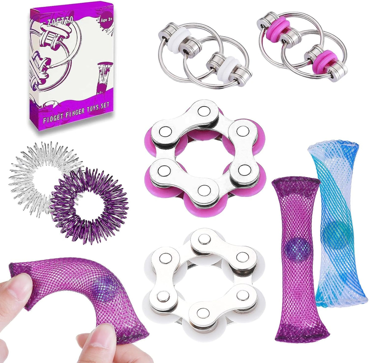 8Pcs Sensory Fidget Toys with Fidget Spinner - Purple