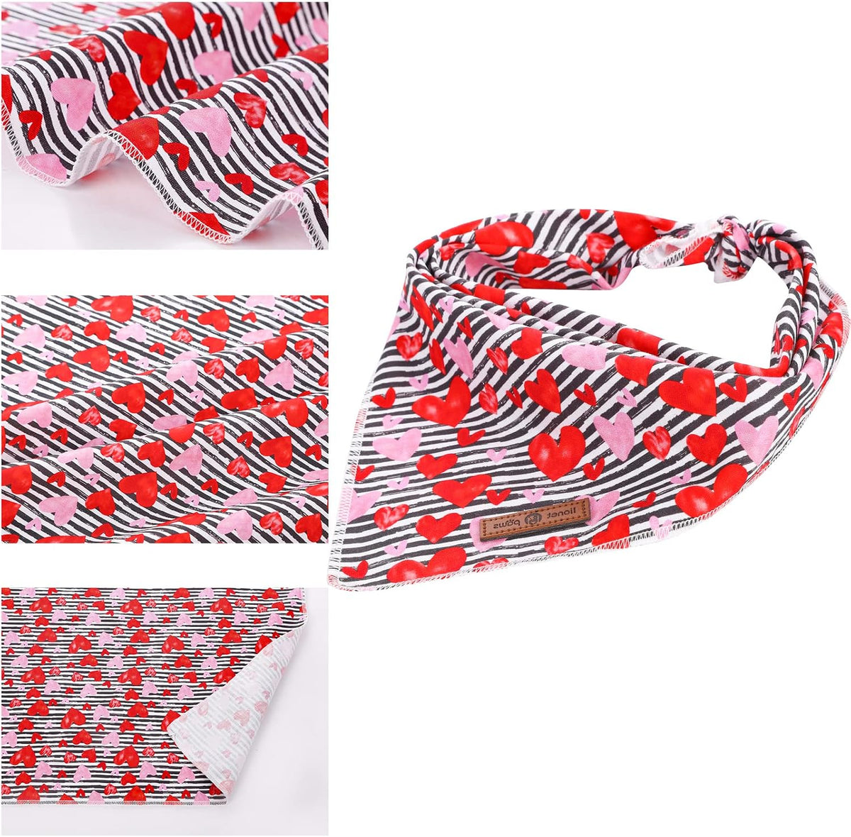 Lionet Paws Spring Daisy Dog Bandana Washable Cotton Handkerchief - Stripe Hearts / Large (Pack of 1) - image 2