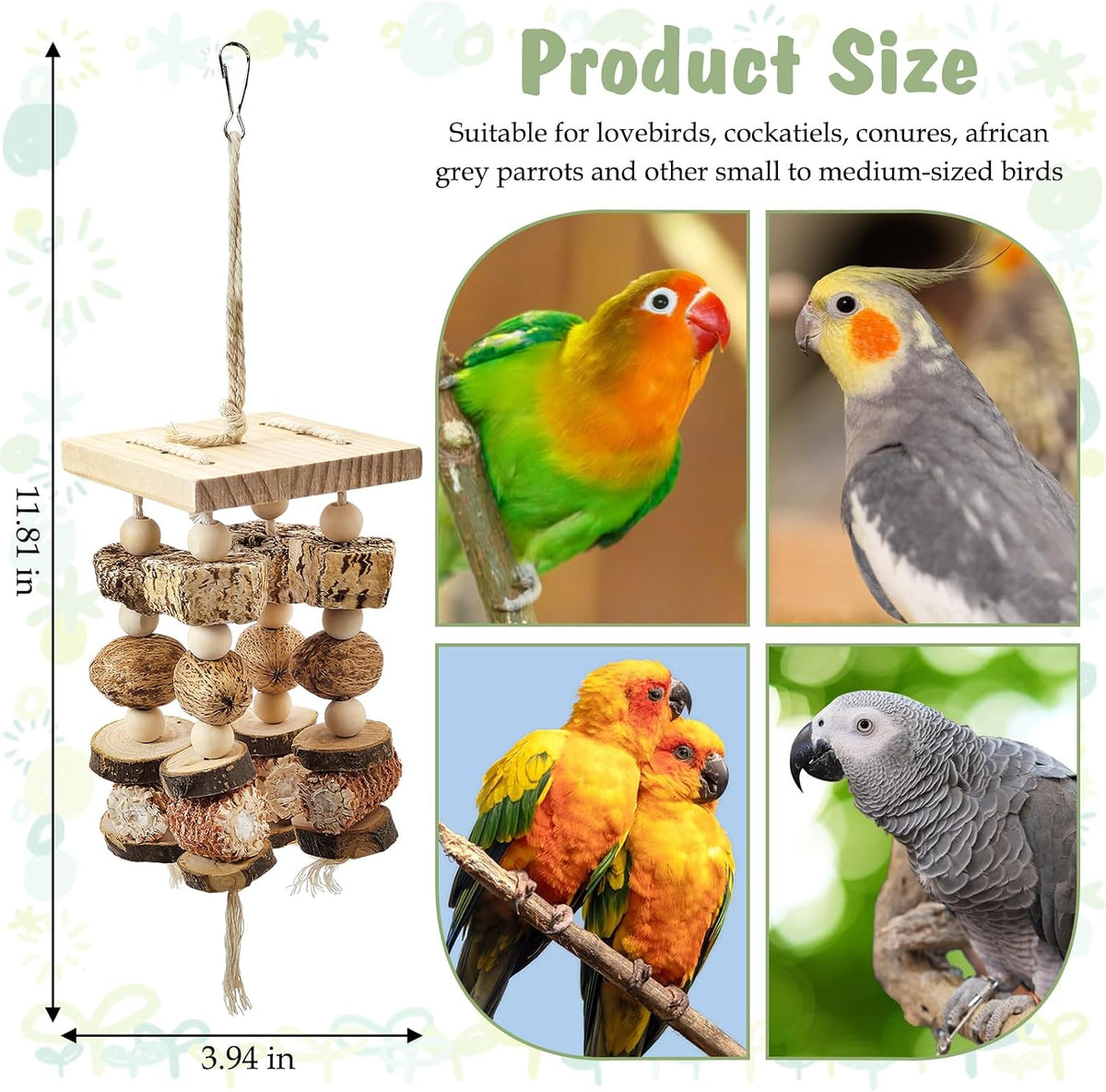 Macaw Toys Extra Large Parrot Toys Natural Wood Bird Chewing Toys - C: With Nut - image 2
