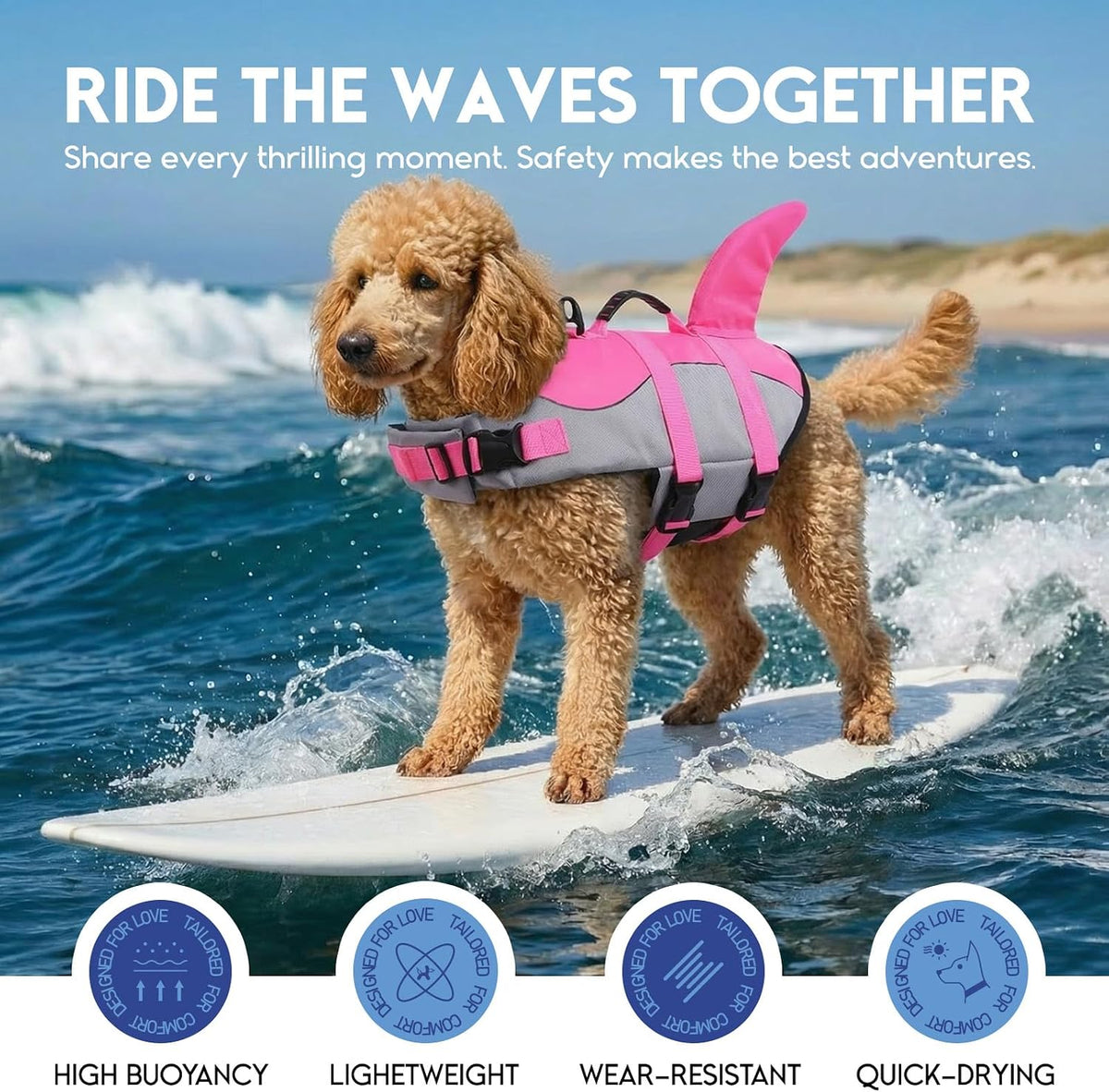 ASENKU Dog Life Jacket, Pet Safety Vest for Swimming & Boating - X-large / Shark Pink - image 4