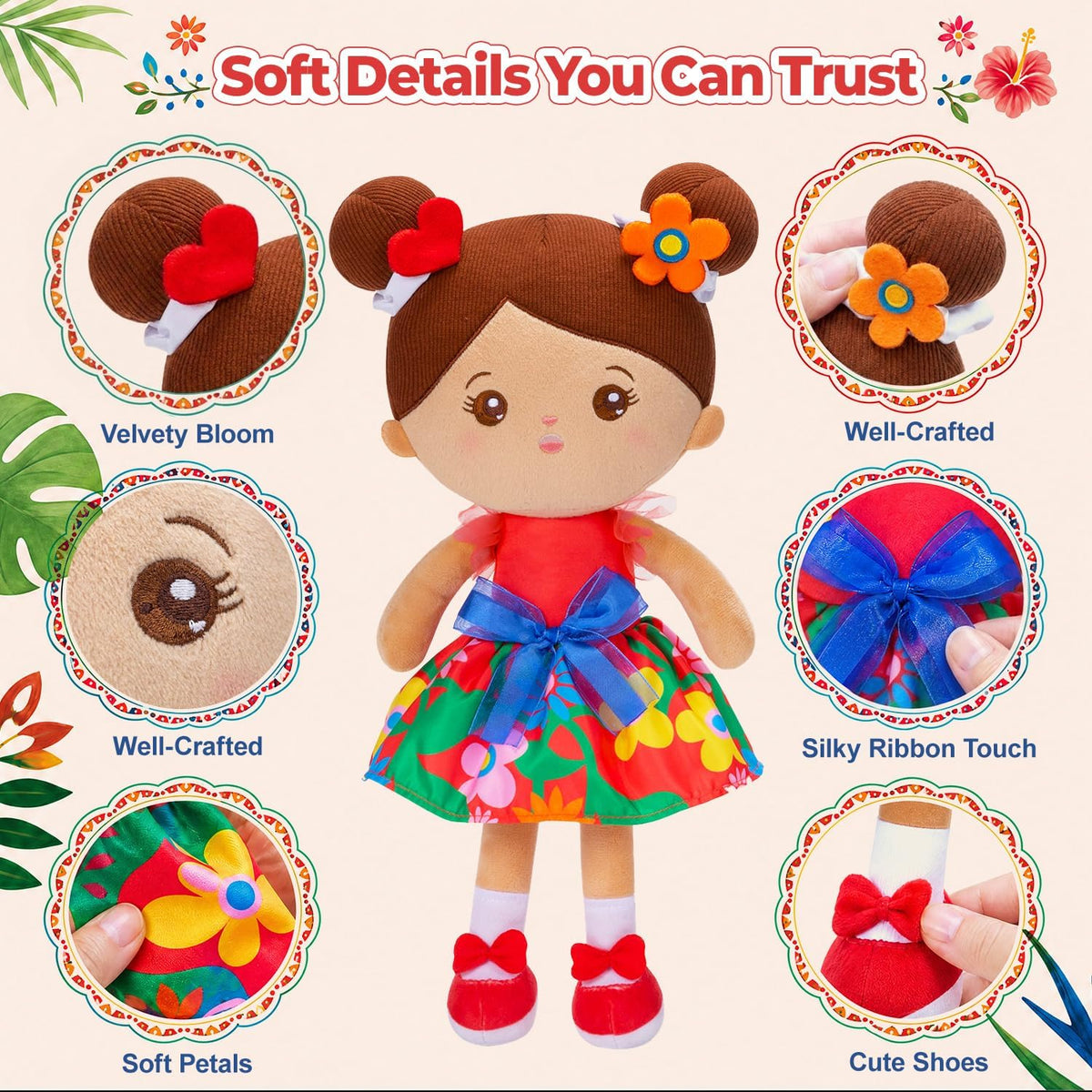 OUOZZZ Soft Baby Doll 12.6" Yellow Bee Dress Snuggle Buddy Doll – Fun for Kids & Family - B-abby Floral - image 4