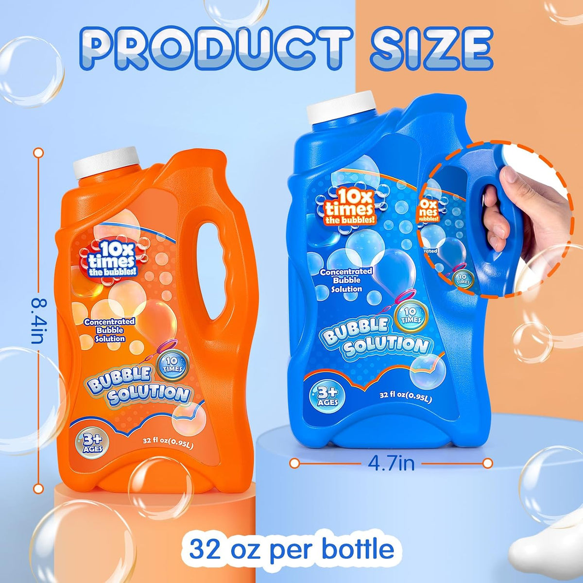 Kissdream bubble solution refill, 2 bottles of 64 oz concentrate with carry handles - view 2