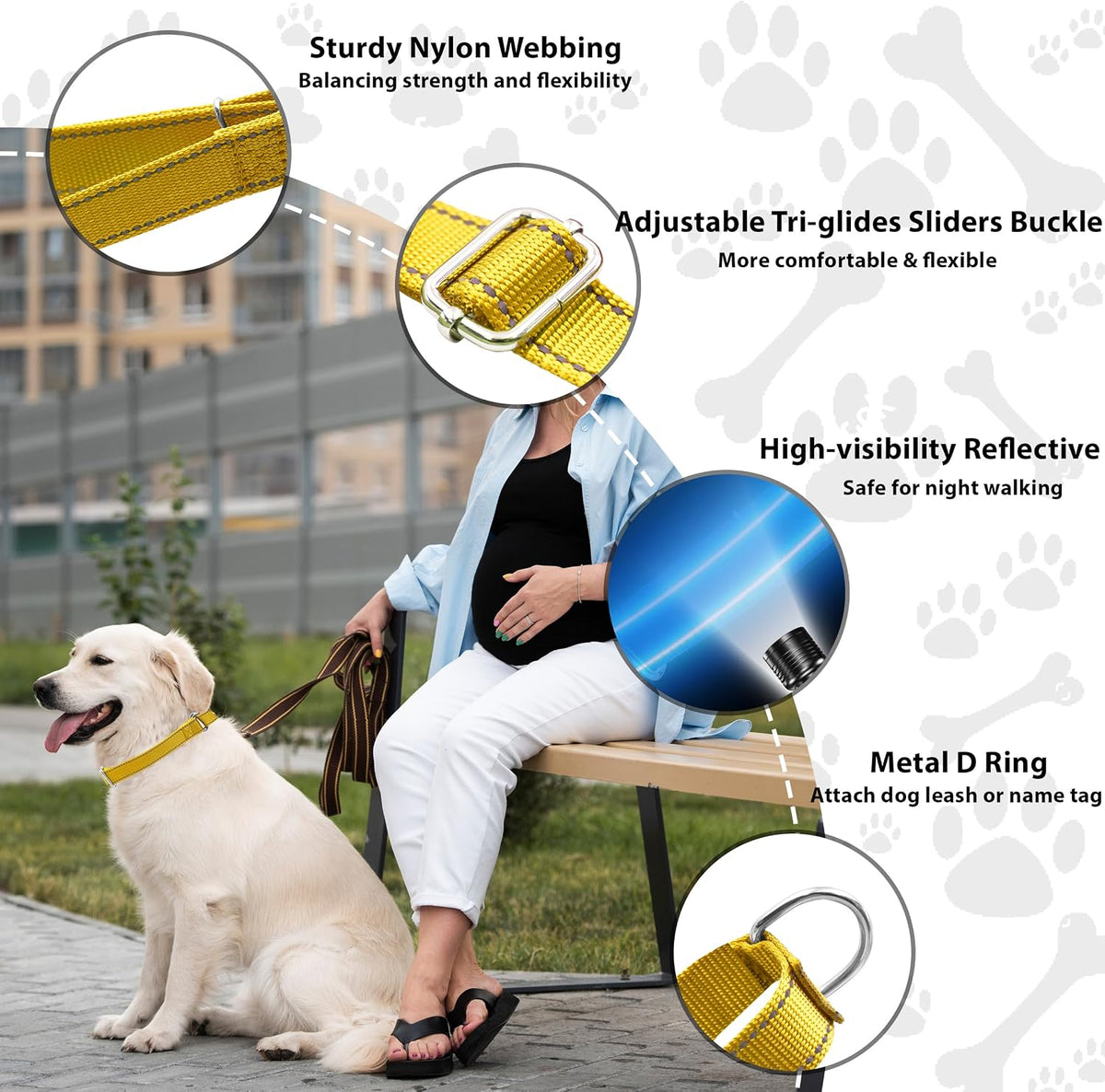 Martingale Dog Collar, Adjustable No Buckle Slip Collar, XS - Yellow / Small(Length:11-15'', Width:3/4'') - image 2