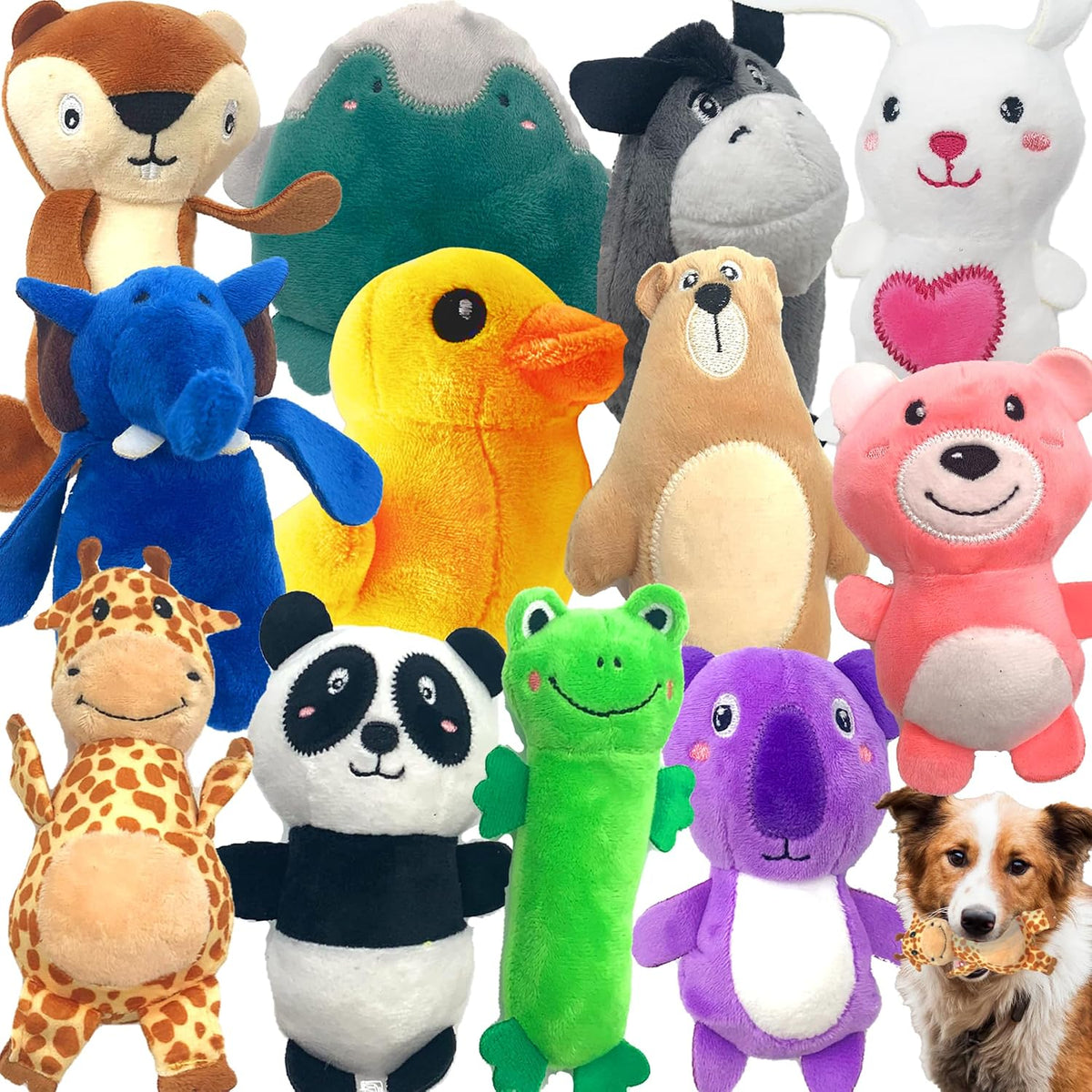 Jalousie 12 Pack Plush Animal Dog Toy - 12 Pack Animals